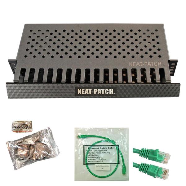 Electriduct Neat Patch 2U Cable Management Kit w/ 24 1ft CAT6 Cables - Green NP2-1PK-24CAT6-GN